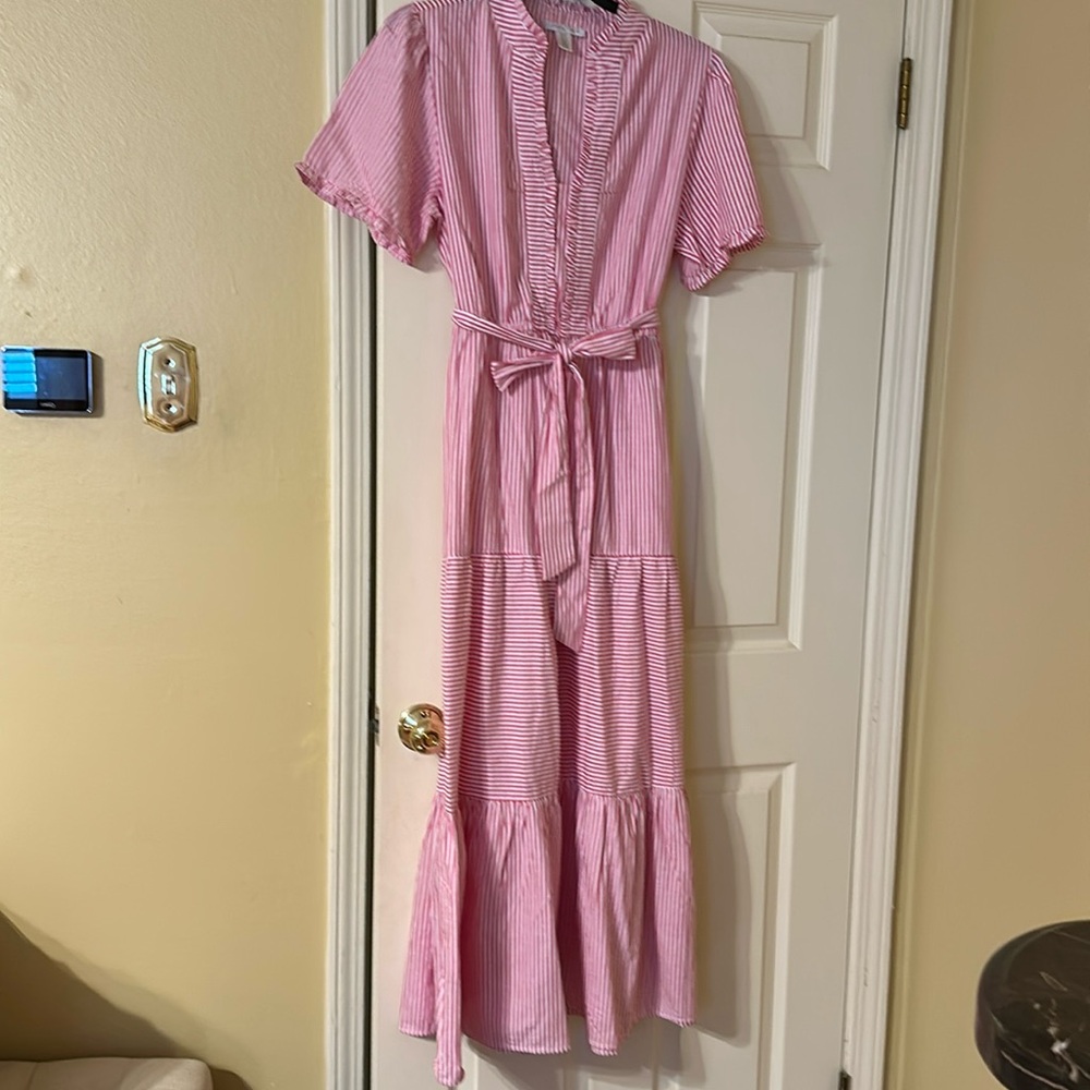 London Times pink and white striped dress